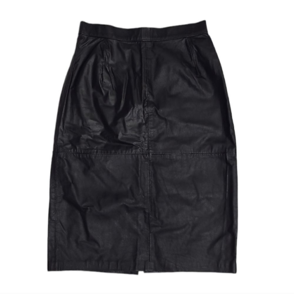 NEW‎ VINTAGE 80s black leather bikercore pencil skirt S